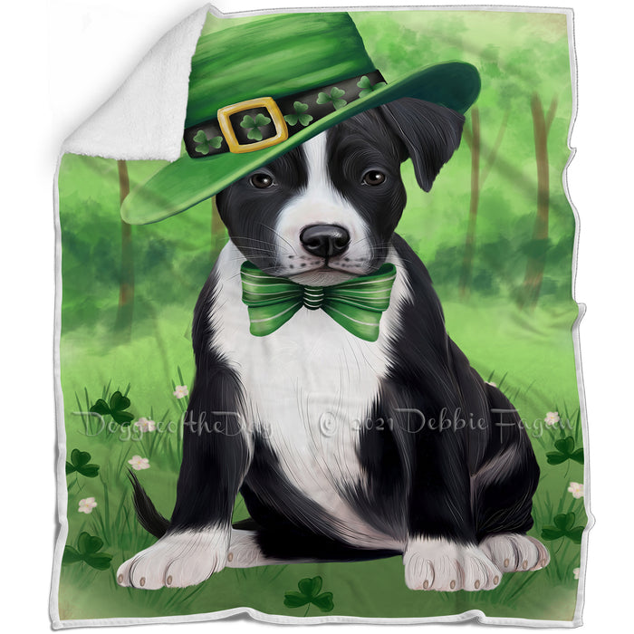 St. Patricks Day Irish Portrait American Staffordshire Terrier Dog Blanket BLNKT132375