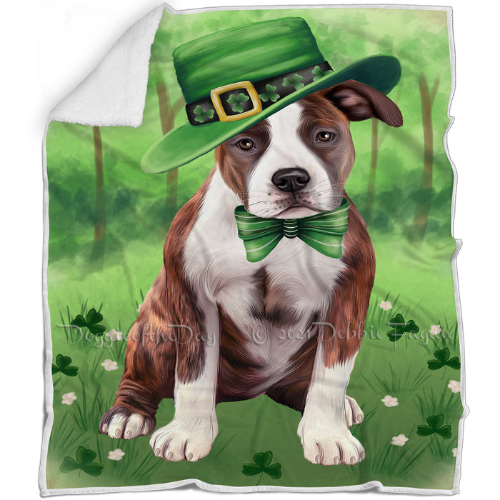 St. Patricks Day Irish Portrait American Staffordshire Terrier Dog Blanket BLNKT132384