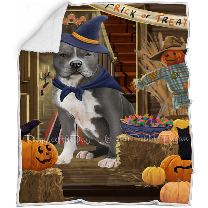 Enter at Own Risk Trick or Treat Halloween American Staffordshire Terrier Dog Blanket BLNKT93837