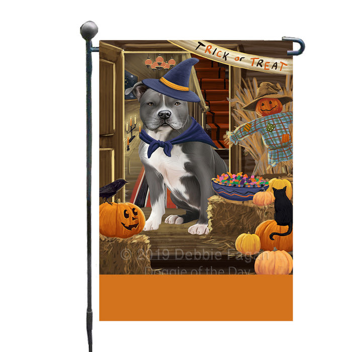 Personalized Enter at Own Risk Trick or Treat Halloween American Staffordshire Dog Custom Garden Flags GFLG-DOTD-A59419
