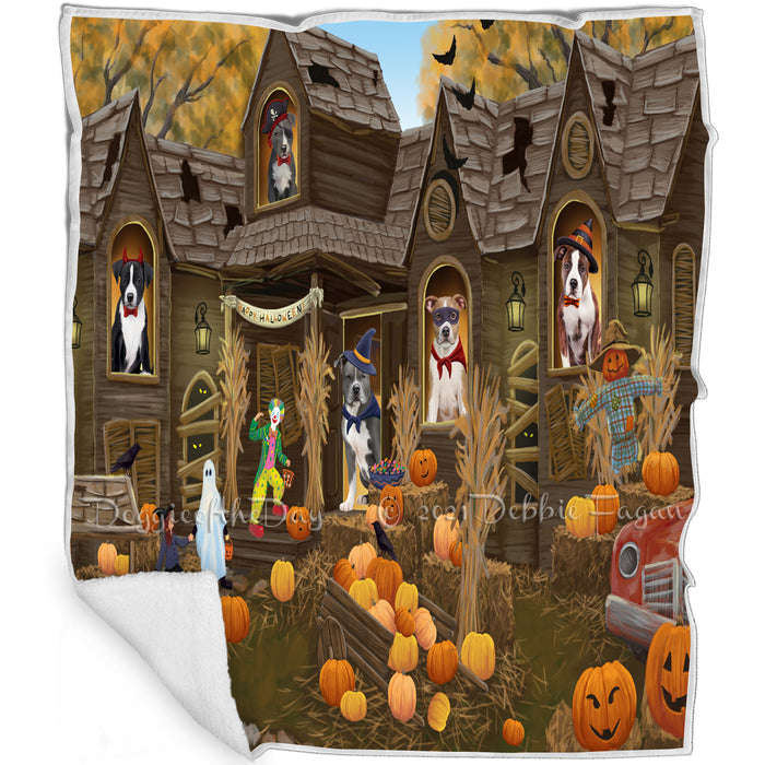Haunted House Halloween Trick or Treat American Staffordshire Terriers Dog Blanket BLNKT92820