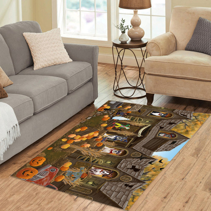 Haunted House Halloween Trick or Treat American Staffordshire Dogs Area Rug