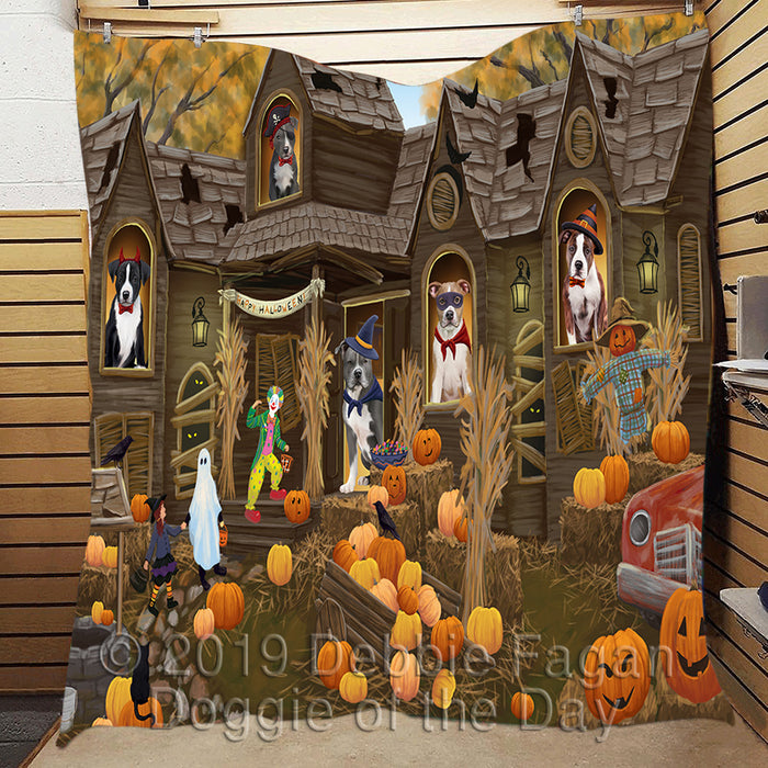 Haunted House Halloween Trick or Treat American Staffordshire Dogs Quilt
