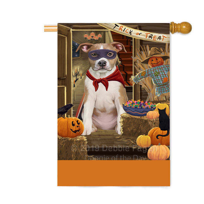 Personalized Enter at Own Risk Trick or Treat Halloween American Staffordshire Dog Custom House Flag FLG-DOTD-A59477