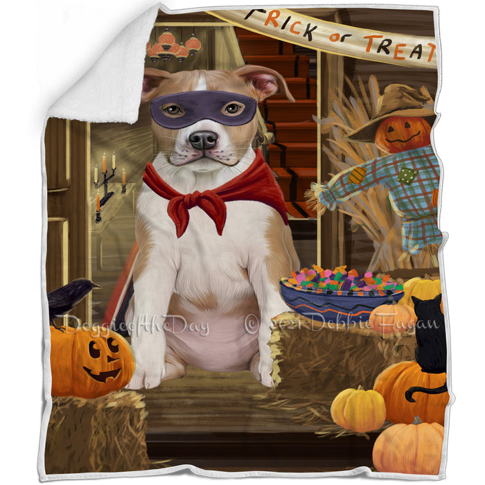 Enter at Own Risk Trick or Treat Halloween American Staffordshire Terrier Dog Blanket BLNKT93846