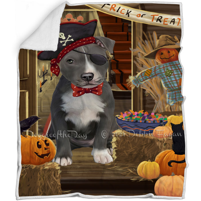 Enter at Own Risk Trick or Treat Halloween American Staffordshire Terrier Dog Blanket BLNKT93855