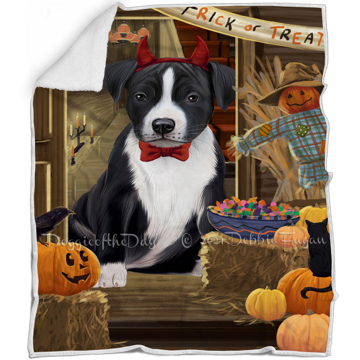 Enter at Own Risk Trick or Treat Halloween American Staffordshire Terrier Dog Blanket BLNKT93864