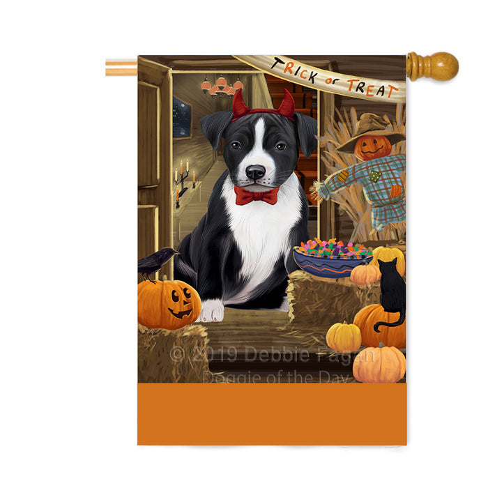 Personalized Enter at Own Risk Trick or Treat Halloween American Staffordshire Dog Custom House Flag FLG-DOTD-A59479