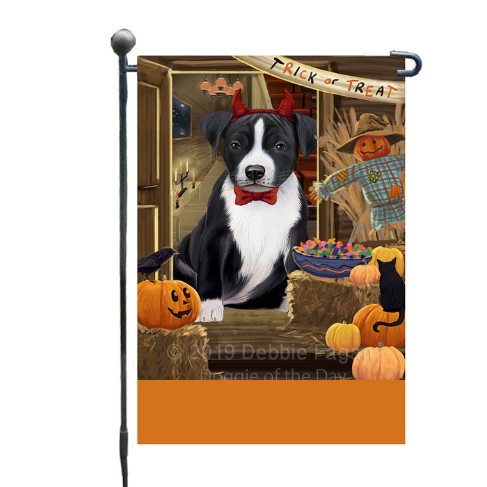 Personalized Enter at Own Risk Trick or Treat Halloween American Staffordshire Dog Custom Garden Flags GFLG-DOTD-A59423