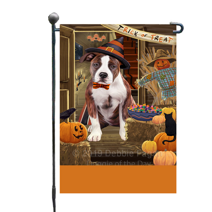 Personalized Enter at Own Risk Trick or Treat Halloween American Staffordshire Dog Custom Garden Flags GFLG-DOTD-A59424