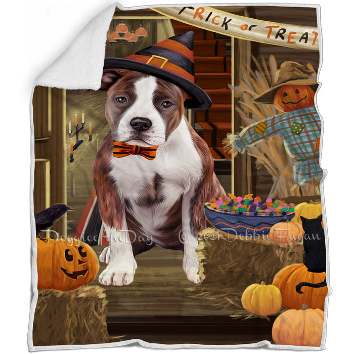 Enter at Own Risk Trick or Treat Halloween American Staffordshire Terrier Dog Blanket BLNKT93873