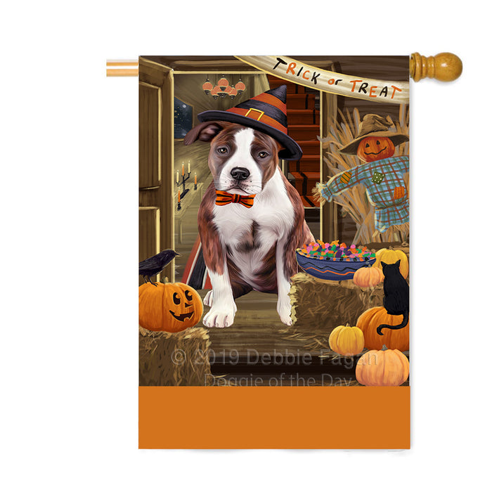 Personalized Enter at Own Risk Trick or Treat Halloween American Staffordshire Dog Custom House Flag FLG-DOTD-A59480
