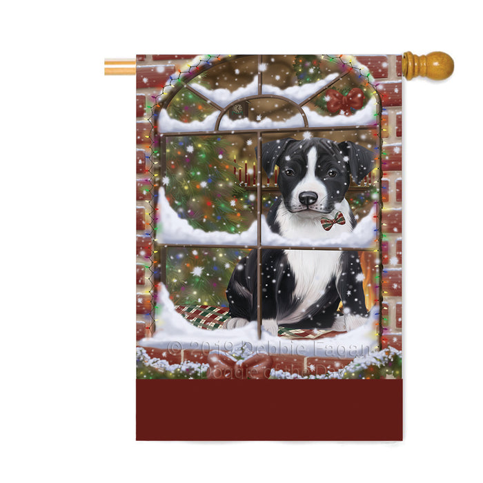 Personalized Please Come Home For Christmas American Staffordshire Dog Sitting In Window Custom House Flag FLG-DOTD-A60163
