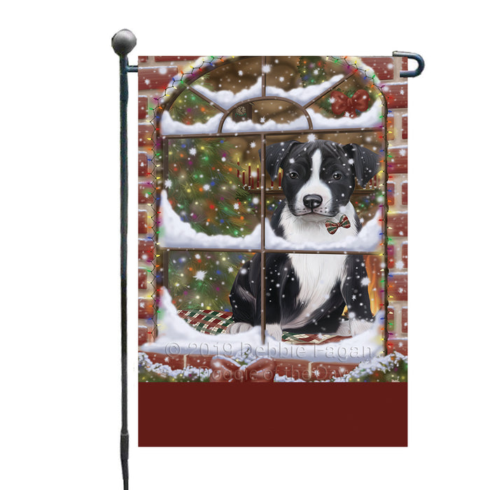 Personalized Please Come Home For Christmas American Staffordshire Dog Sitting In Window Custom Garden Flags GFLG-DOTD-A60107