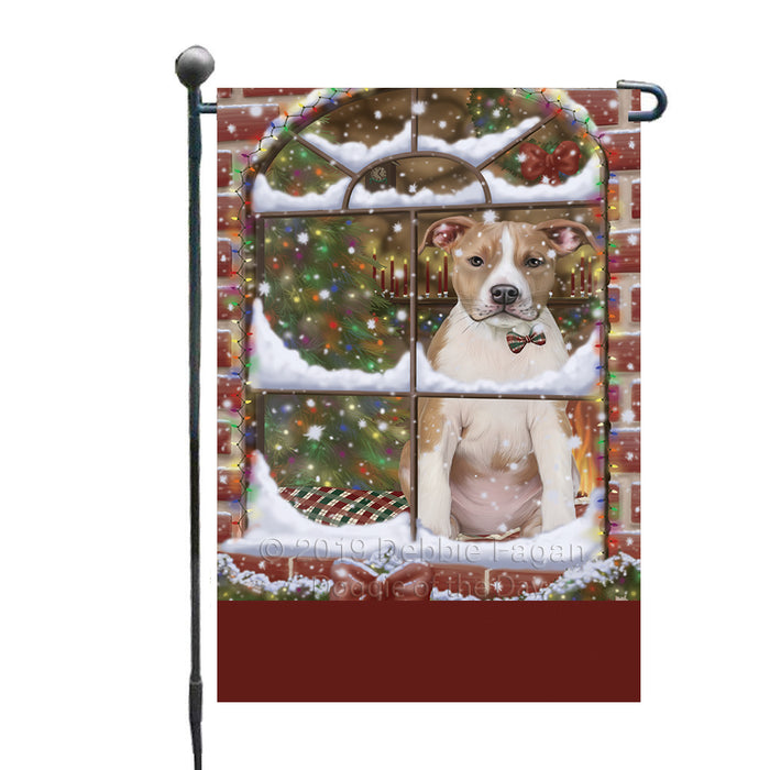 Personalized Please Come Home For Christmas American Staffordshire Dog Sitting In Window Custom Garden Flags GFLG-DOTD-A60108