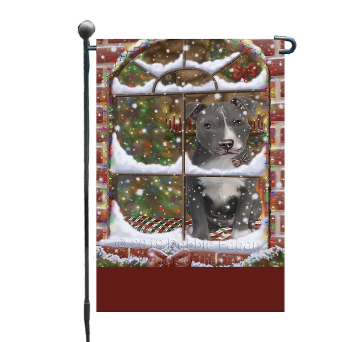 Personalized Please Come Home For Christmas American Staffordshire Dog Sitting In Window Custom Garden Flags GFLG-DOTD-A60109