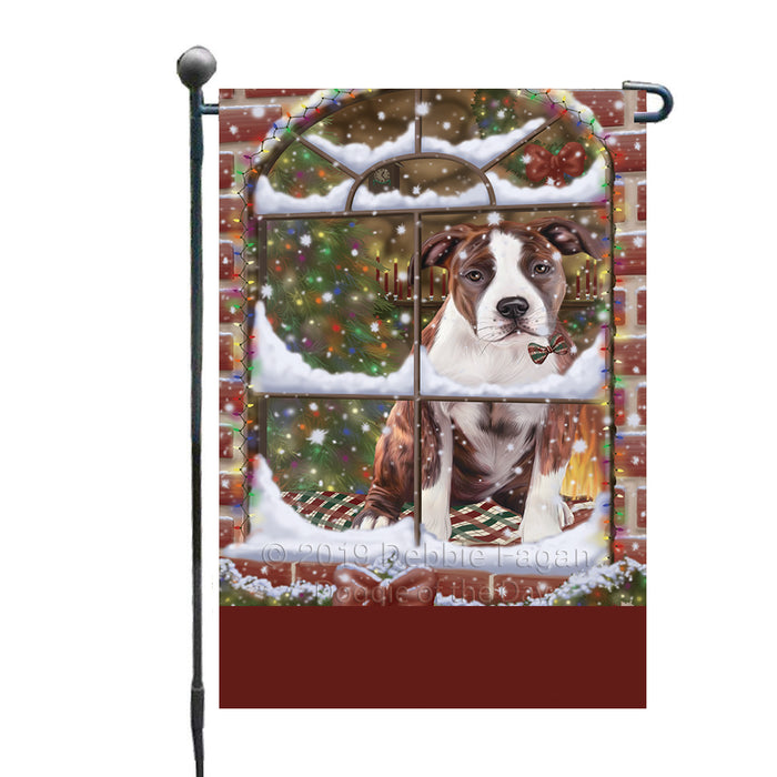 Personalized Please Come Home For Christmas American Staffordshire Dog Sitting In Window Custom Garden Flags GFLG-DOTD-A60110