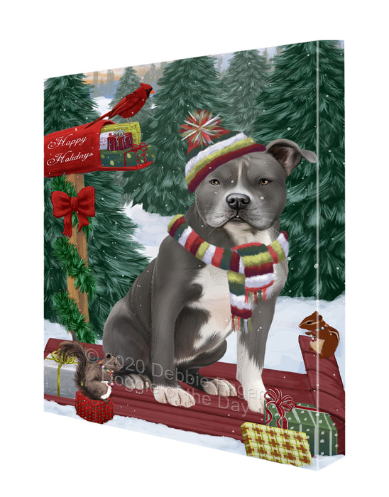 Christmas Woodland Sled American Staffordshire Terrier Dog Canvas Wall Art - Premium Quality Ready to Hang Room Decor Wall Art Canvas - Unique Animal Printed Digital Painting for Decoration CVS546