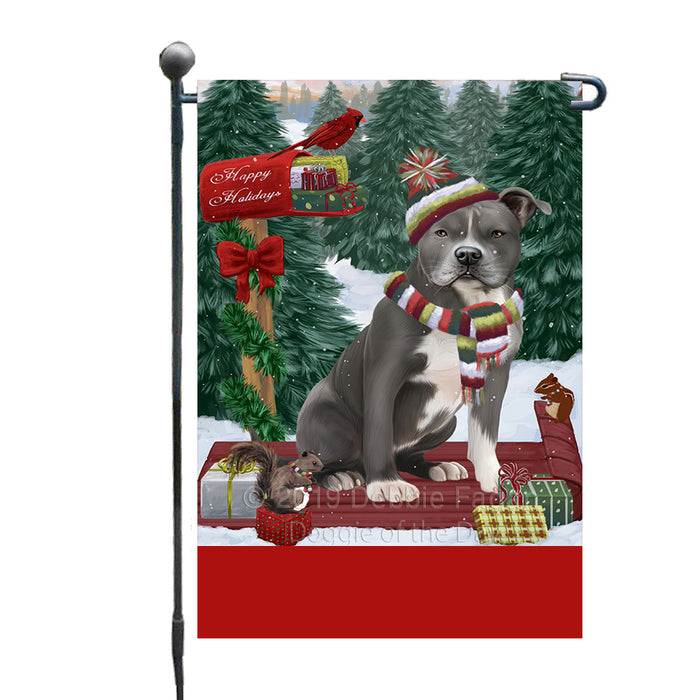 Personalized Merry Christmas Woodland Sled  American Staffordshire Dog Custom Garden Flags GFLG-DOTD-A61468