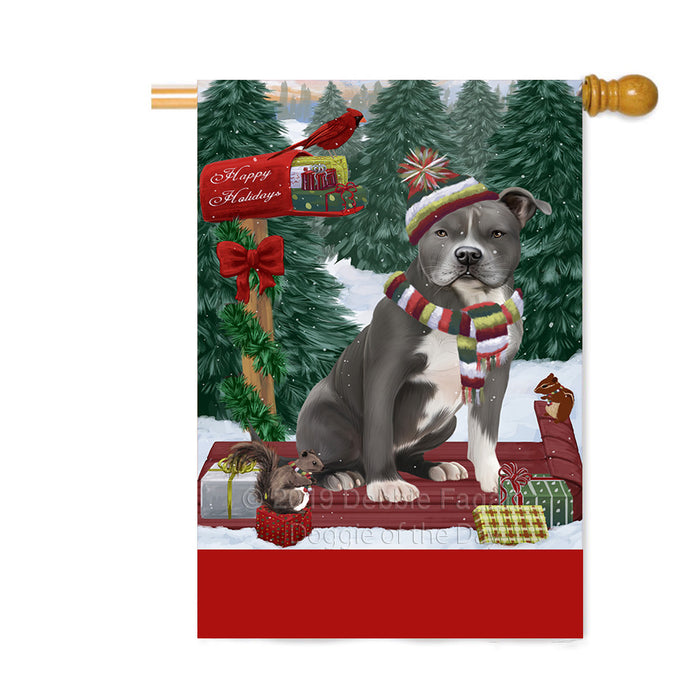 Personalized Merry Christmas Woodland Sled American Staffordshire Dog Custom House Flag FLG-DOTD-A61524