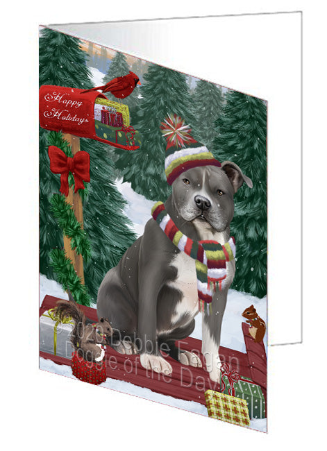 Christmas Woodland Sled American Staffordshire Terrier Dog Handmade Artwork Assorted Pets Greeting Cards and Note Cards with Envelopes for All Occasions and Holiday Seasons