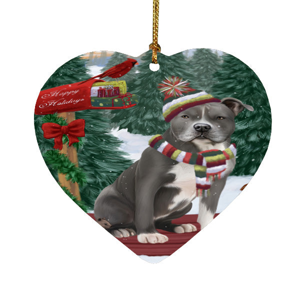 Christmas Woodland Sled American Staffordshire Terrier Dog Heart Christmas Ornament HPORA59380