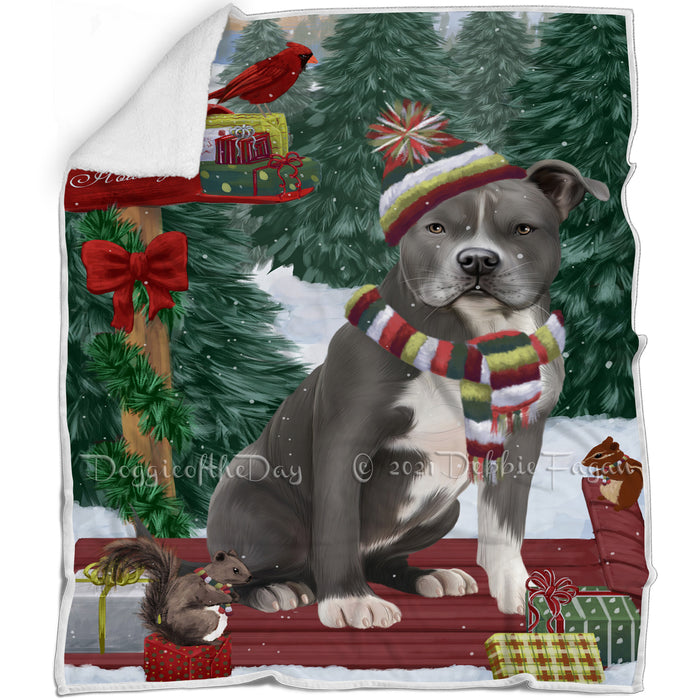 Merry Christmas Woodland Sled American Staffordshire Dog Blanket BLNKT142669