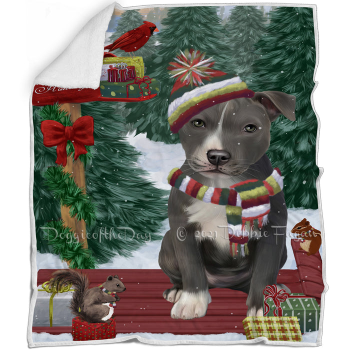 Merry Christmas Woodland Sled American Staffordshire Dog Blanket BLNKT142673