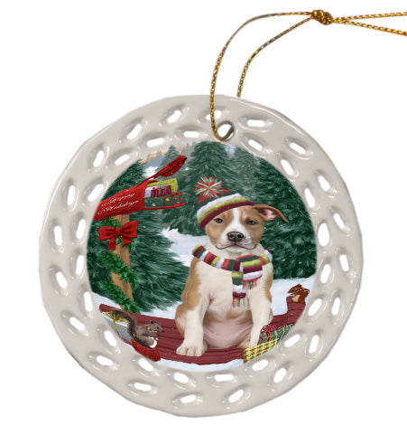 Christmas Woodland Sled American Staffordshire Terrier Dog Doily Ornament DPOR59017