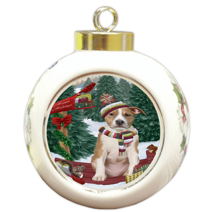 Christmas Woodland Sled American Staffordshire Terrier Dog Round Ball Christmas Ornament Pet Decorative Hanging Ornaments for Christmas X-mas Tree Decorations - 3" Round Ceramic Ornament, RBPOR59593