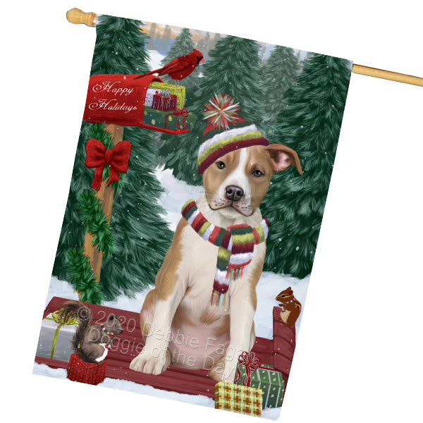 Christmas Woodland Sled American Staffordshire Terrier Dog House Flag Outdoor Decorative Double Sided Pet Portrait Weather Resistant Premium Quality Animal Printed Home Decorative Flags 100% Polyester FLG69519