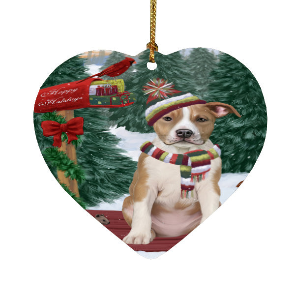 Christmas Woodland Sled American Staffordshire Terrier Dog Heart Christmas Ornament HPORA59381