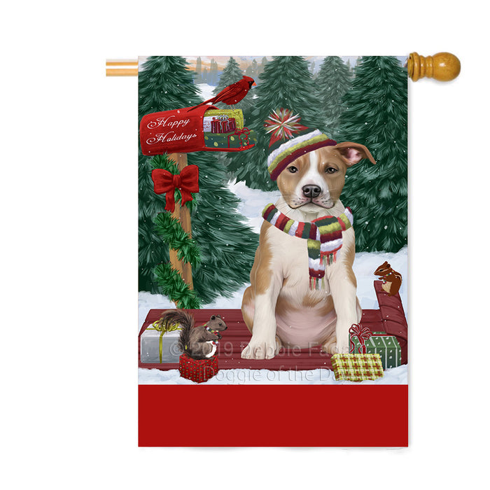 Personalized Merry Christmas Woodland Sled American Staffordshire Dog Custom House Flag FLG-DOTD-A61525