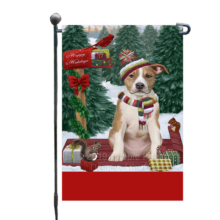 Personalized Merry Christmas Woodland Sled  American Staffordshire Dog Custom Garden Flags GFLG-DOTD-A61469