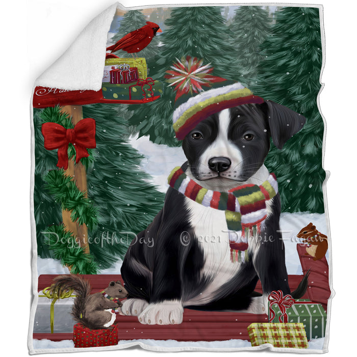 Merry Christmas Woodland Sled American Staffordshire Dog Blanket BLNKT142671