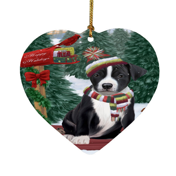 Christmas Woodland Sled American Staffordshire Terrier Dog Heart Christmas Ornament HPORA59382