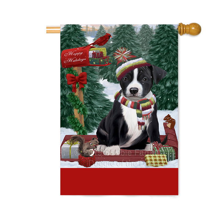Personalized Merry Christmas Woodland Sled American Staffordshire Dog Custom House Flag FLG-DOTD-A61526
