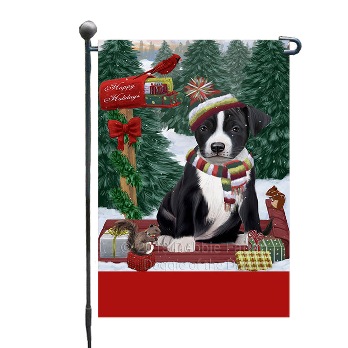 Personalized Merry Christmas Woodland Sled  American Staffordshire Dog Custom Garden Flags GFLG-DOTD-A61470