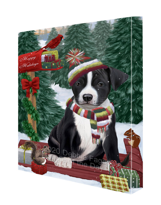 Christmas Woodland Sled American Staffordshire Terrier Dog Canvas Wall Art - Premium Quality Ready to Hang Room Decor Wall Art Canvas - Unique Animal Printed Digital Painting for Decoration CVS548