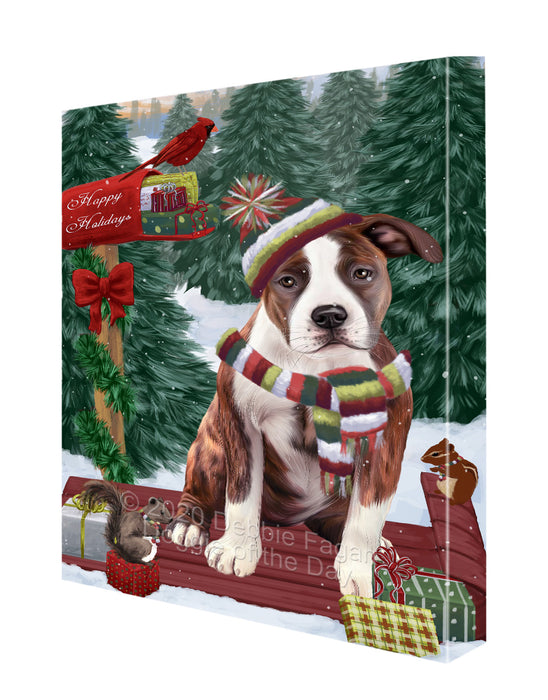 Christmas Woodland Sled American Staffordshire Terrier Dog Canvas Wall Art - Premium Quality Ready to Hang Room Decor Wall Art Canvas - Unique Animal Printed Digital Painting for Decoration CVS549