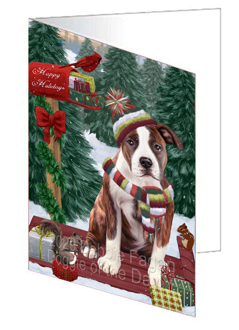 Christmas Woodland Sled American Staffordshire Terrier Dog Handmade Artwork Assorted Pets Greeting Cards and Note Cards with Envelopes for All Occasions and Holiday Seasons
