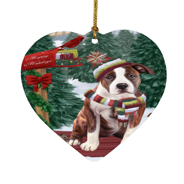 Christmas Woodland Sled American Staffordshire Terrier Dog Heart Christmas Ornament HPORA59383