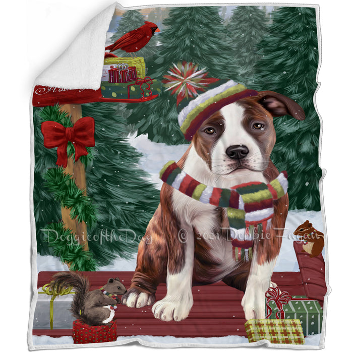 Merry Christmas Woodland Sled American Staffordshire Dog Blanket BLNKT142672