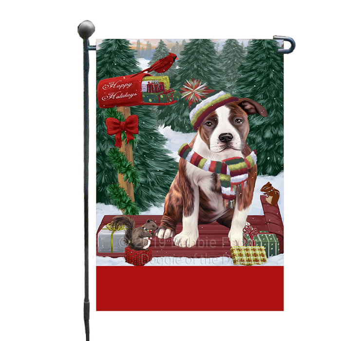Personalized Merry Christmas Woodland Sled  American Staffordshire Dog Custom Garden Flags GFLG-DOTD-A61471