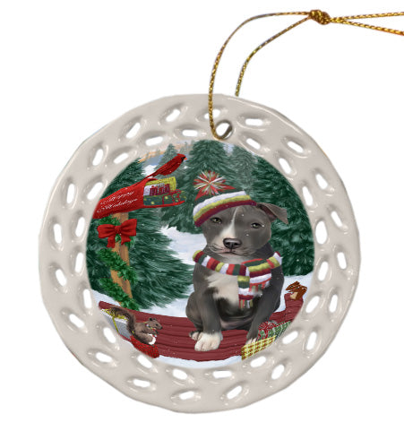 Christmas Woodland Sled American Staffordshire Terrier Dog Doily Ornament DPOR59020