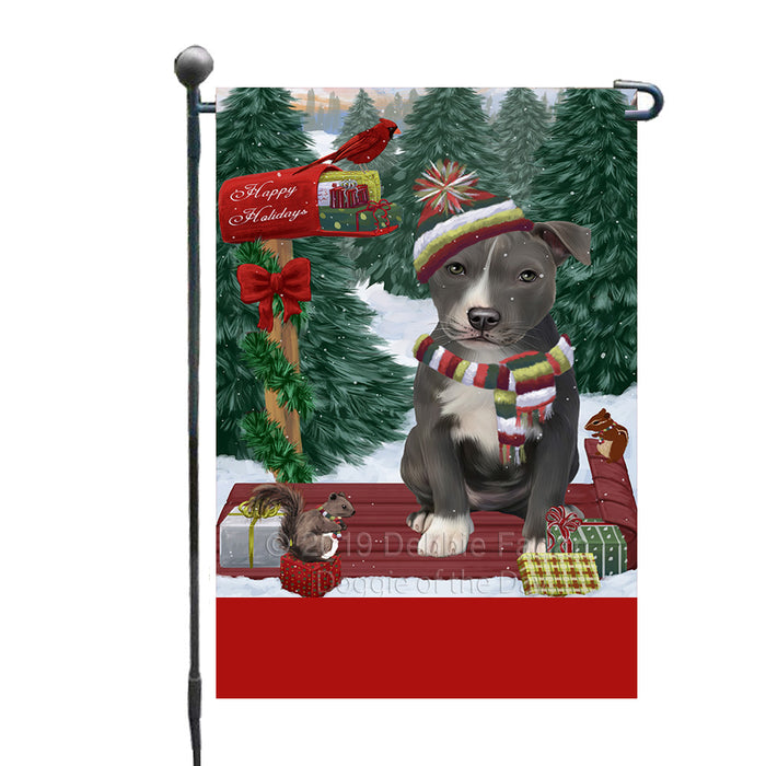 Personalized Merry Christmas Woodland Sled  American Staffordshire Dog Custom Garden Flags GFLG-DOTD-A61472