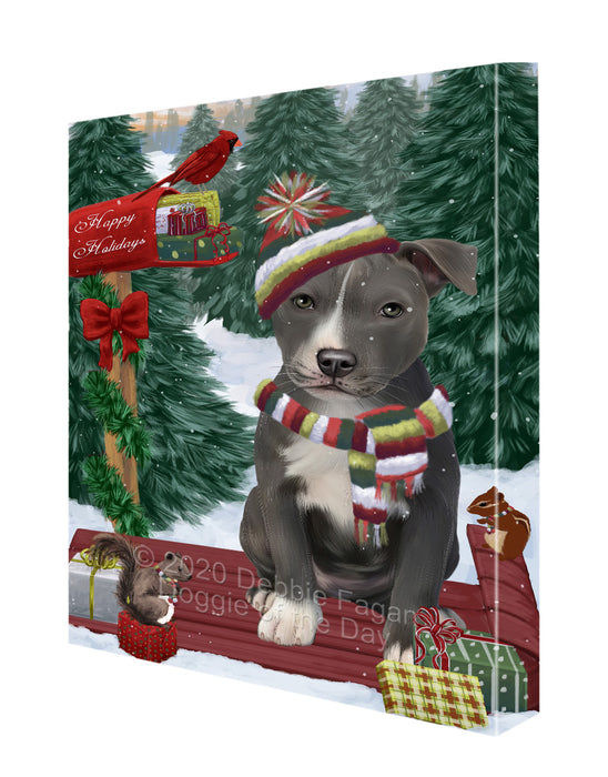 Christmas Woodland Sled American Staffordshire Terrier Dog Canvas Wall Art - Premium Quality Ready to Hang Room Decor Wall Art Canvas - Unique Animal Printed Digital Painting for Decoration CVS550