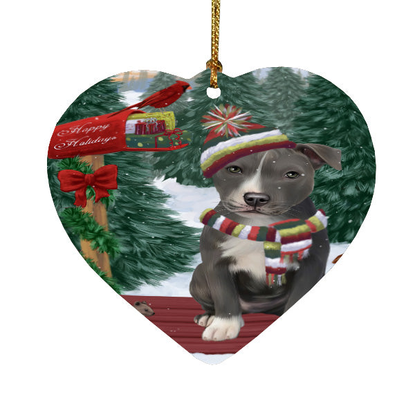 Christmas Woodland Sled American Staffordshire Terrier Dog Heart Christmas Ornament HPORA59384