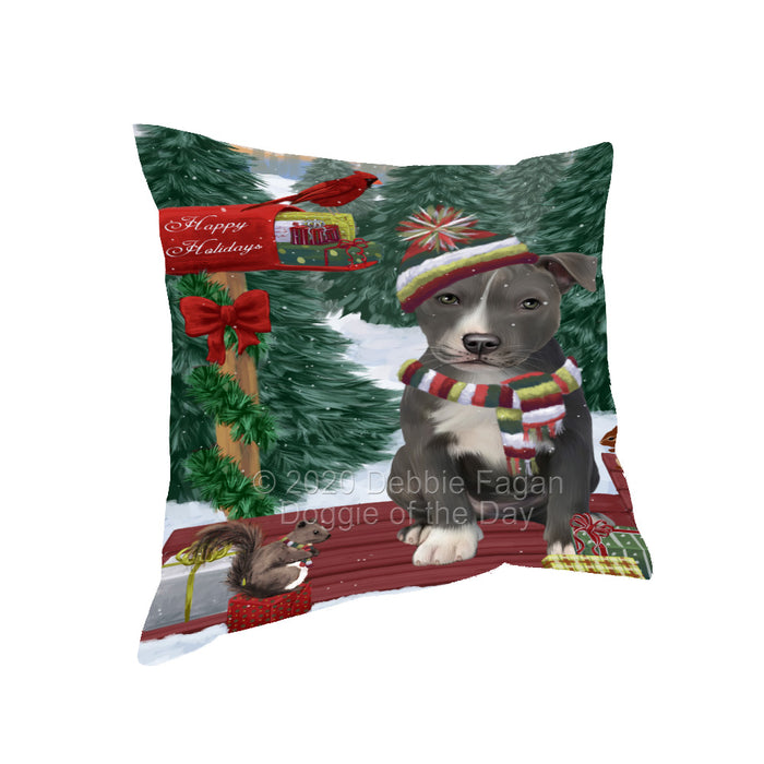 Christmas Woodland Sled American Staffordshire Terrier Dog Pillow with Top Quality High-Resolution Images - Ultra Soft Pet Pillows for Sleeping - Reversible & Comfort - Ideal Gift for Dog Lover - Cushion for Sofa Couch Bed - 100% Polyester, PILA93475
