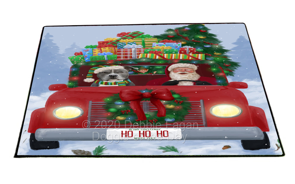 Christmas Honk Honk Red Truck Here Comes with Santa and American Staffordshire Dog Indoor/Outdoor Welcome Floormat - Premium Quality Washable Anti-Slip Doormat Rug FLMS56770